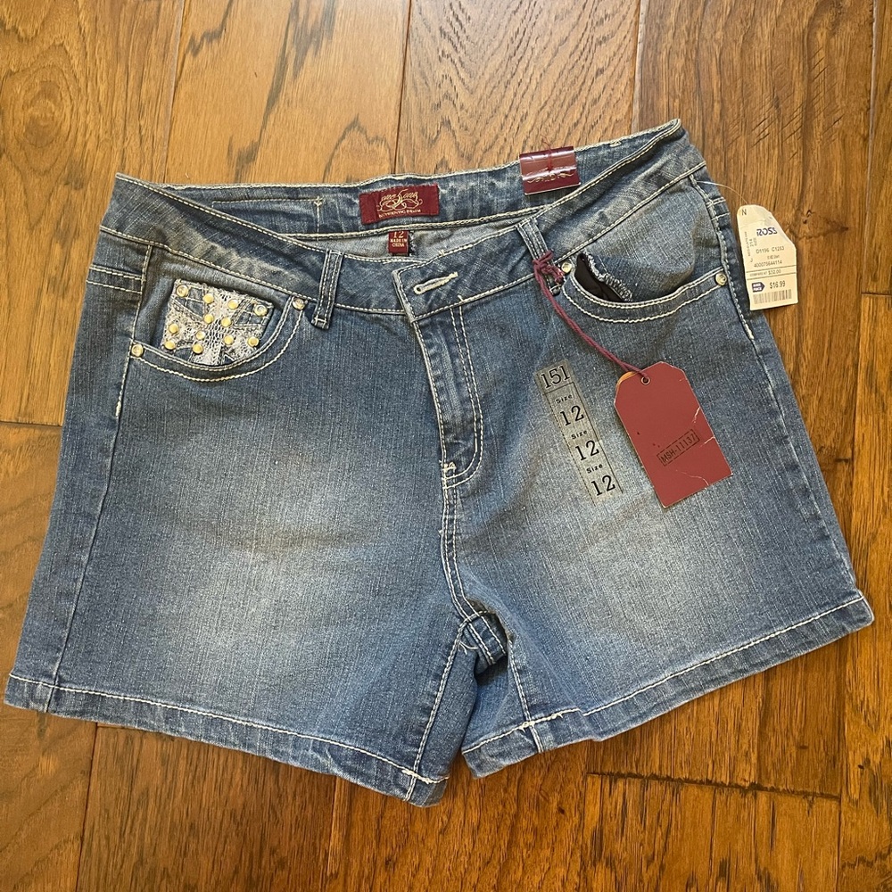One 5 One Size 12 Denim Shorts With Crystal Embellishments